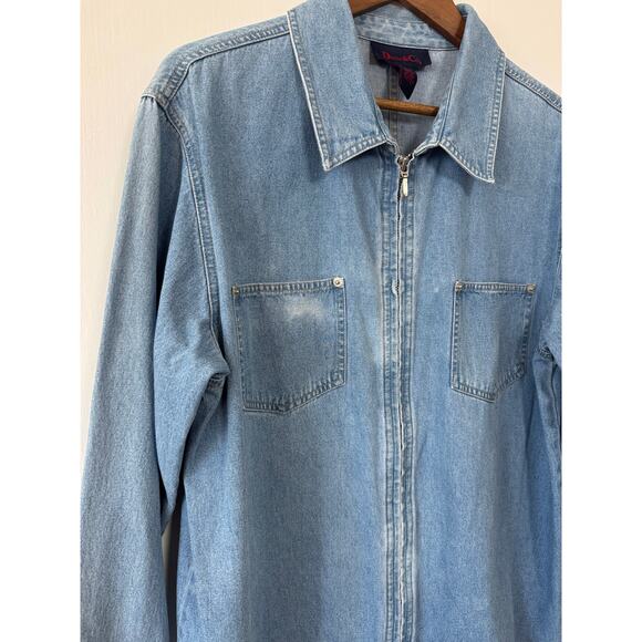 Denim & Co Blue Denium Zip Up Cotton Collared Shirt Size Large - Picture 12 of 12